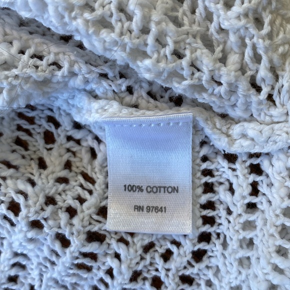 J Jill White Knit open weave V-Neck Sweater with hood Sz S petite 100% cotton - Picture 6 of 9